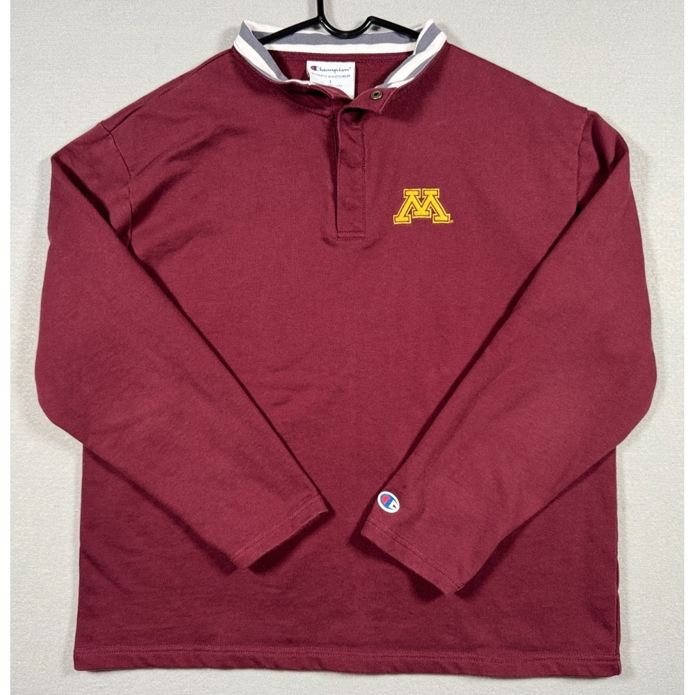 University of Minnesota Champion Long Sleeve Button Sweatshirt - Maroon - Size L